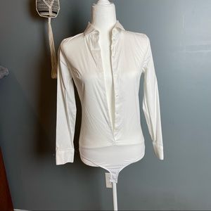 Express “Ultimate Essential Shirt” Bodysuit Button Down • S